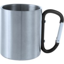 Taza de acero inoxidable 200 ml con mosquetón negra personalizada