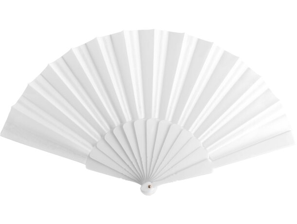 Abanico de tela con varillas de plástico blanca