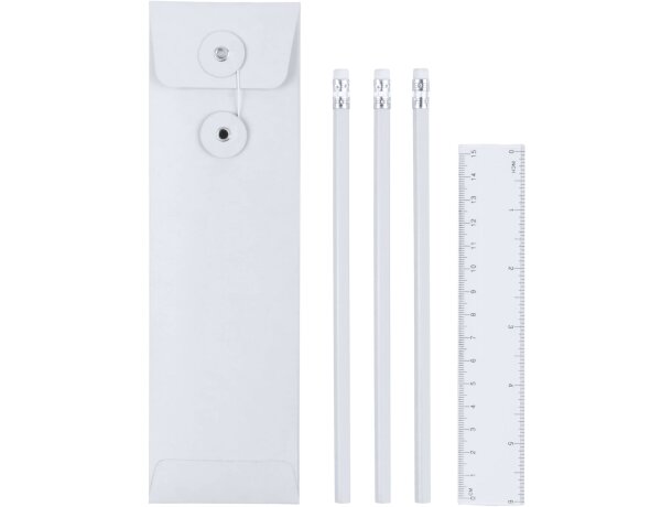 Estuche de cuatro piezas con regla blanco
