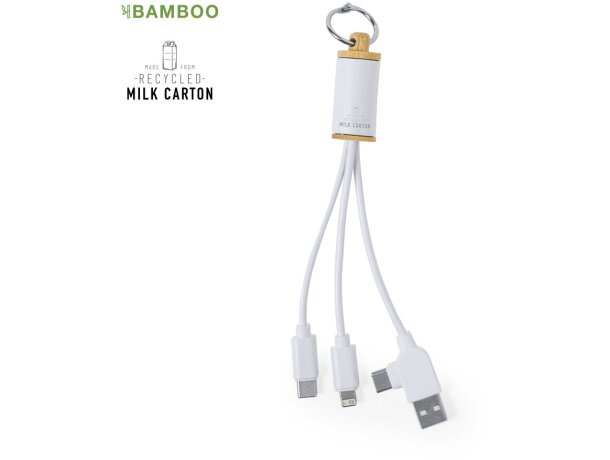 Cable cargador Poskin bambú y cartón de leche reciclado detalle 1