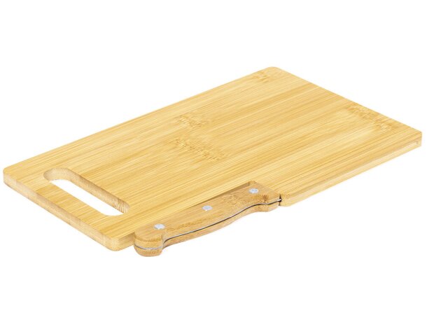 Tabla de madera promocional con cuchillo a juego de bambú Seslat detalle 3