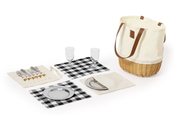 Cesta picnic Laudan mimbre natural con 12 piezas para 2 personas detalle 5