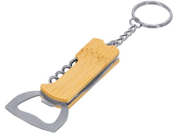 Llavero abridor Jilar de bambú con sacacorchos y cuchilla detalle 3