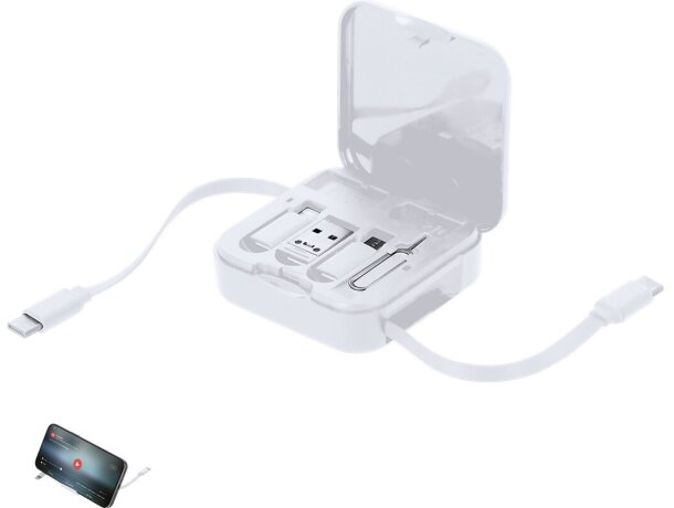 Set cables cargadores Darmox con adaptadores y expulsor SIM detalle 1