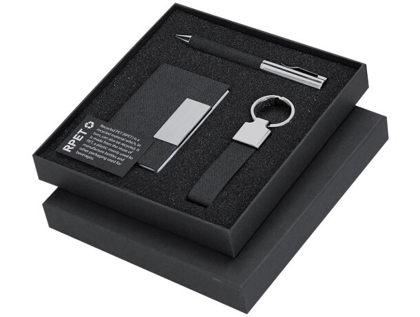 Set Fraxen tarjetero bolígrafo llavero corporativo rpet negro detalle 2