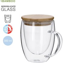 Taza térmica personalizada borosilicato tapa bambú 300ml hermética