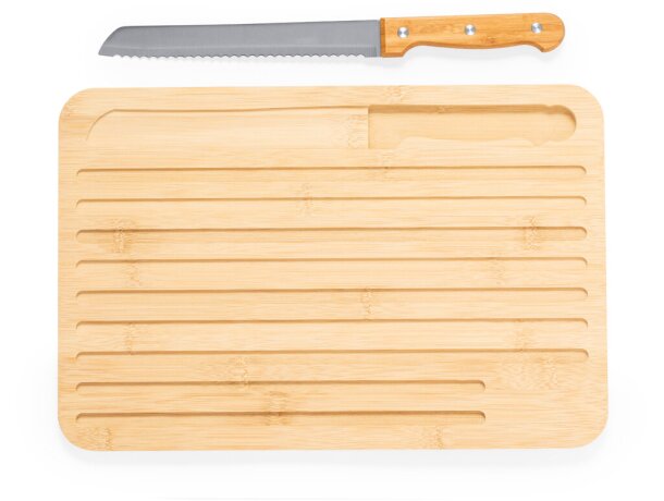 Tabla de madera publicitaria con cuchillo a juego Myoria detalle 3