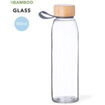 Bidón cristal personalizado borosilicato 500ml bambú asa silicona