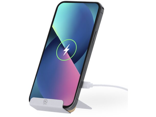 Cargador inalámbrico Dimitry bambú y aluminio reciclado 15W detalle 2