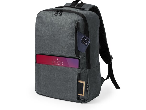 Mochila para portátil con cintas acolchadas y ajustables rPET 600D Ingria detalle 2