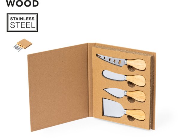 Set de quesos con detalles en madera acero Kubin detalle 1