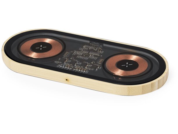 Cargador inalámbrico doble Layerit bambú 15W tecnología Qi detalle 2