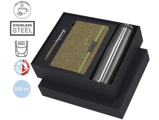 Set Kaley con bloc, bolígrafo y bidón térmico 500ml detalle 1