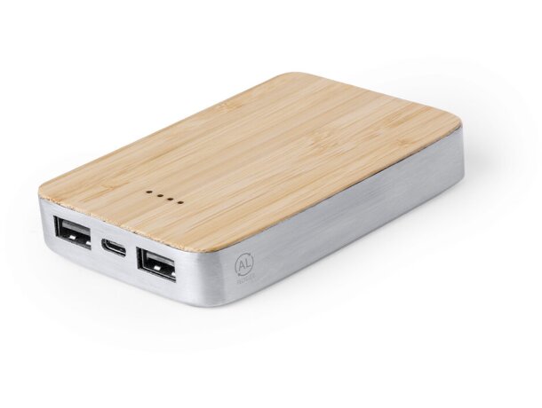 Power bank Newin aluminio reciclado bambú 5000 mAh dual USB detalle 2