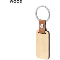 Llavero de madera rectangular con cinta polipiel para personalizar