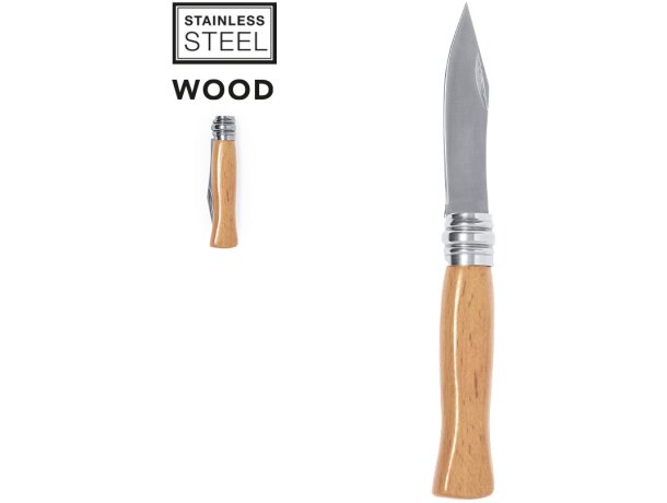 Navaja personalizada empuñadura de madera de acero Hokem detalle 1