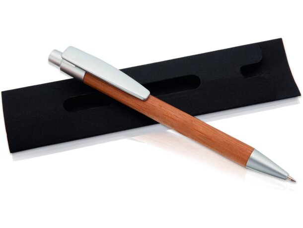 Bolígrafo de madera de bambú con funda grabado natural Bolígrafo de madera de bambú con funda grabado natural