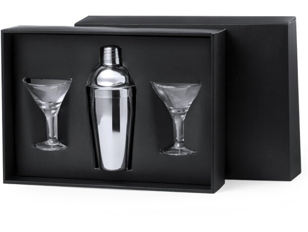 Set cóctel Cefiro con coctelera acero inoxidable y copas detalle 2