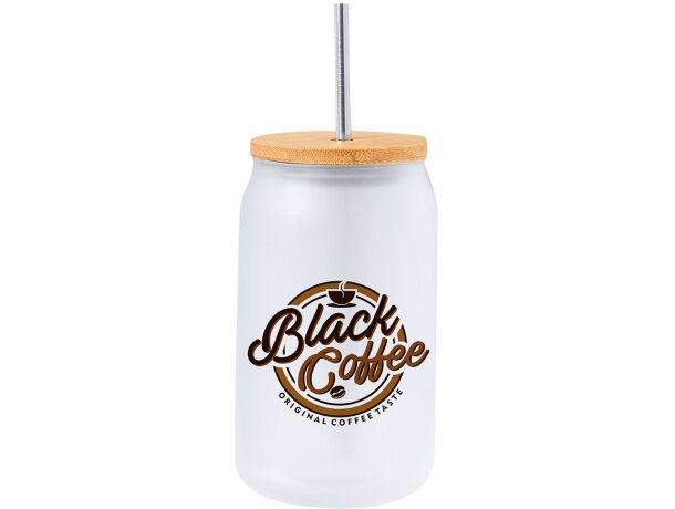 Tarro Fonix cristal mate con tapa bambú 400ml y pajita acero detalle 4