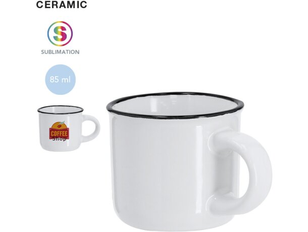 Taza Monbeik cerámica 85 ml sublimación con anilla negra detalle 1