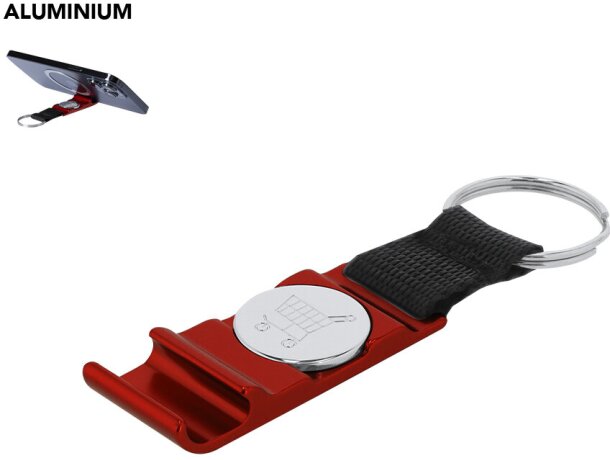 Llavero moneda soporte smartphone y tablet Nevin en aluminio detalle 1