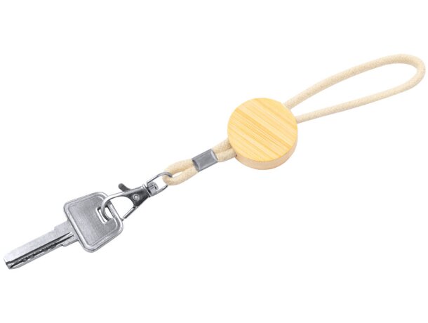 Llaveros originales redondo bambú con cordón eco detalle 3