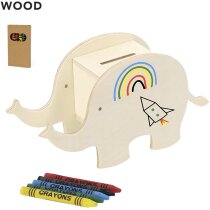 Hucha de madera natural con diseño de animales