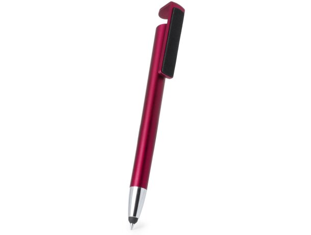 Bolígrafo Finex multiusos con acabado metalizado personalizado rojo