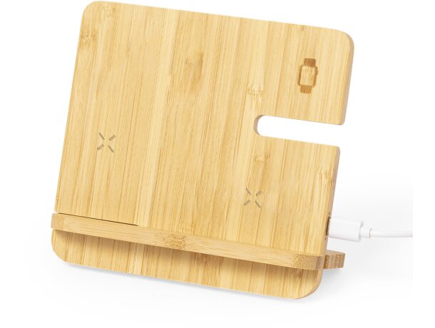 Cargador inalámbrico con logo bambú multicargador Hamsy detalle 2