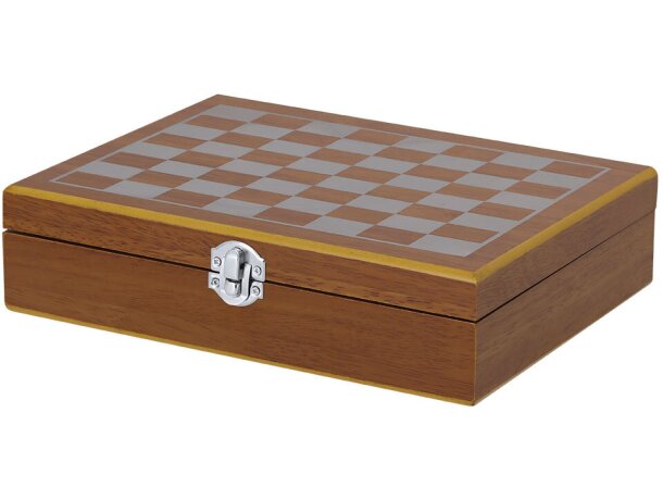 Set petaca Fleet con tablero ajedrez y accesorios acero detalle 3