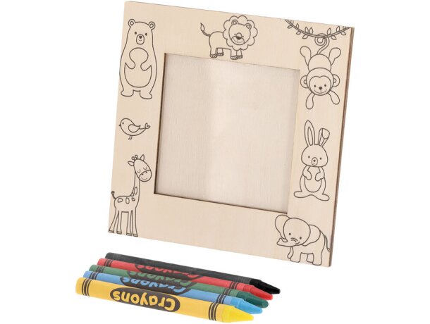 Portafotos de madera natural infantil Kunku con ceras detalle 2