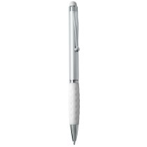 Bolígrafo en plata con puntero en goma personalizado blanco