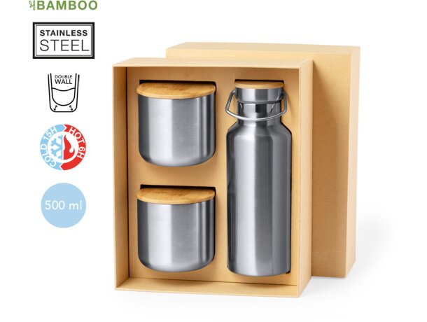 Set termo y vasos térmicos con detalles de bambú personalizado Dickinson detalle 1