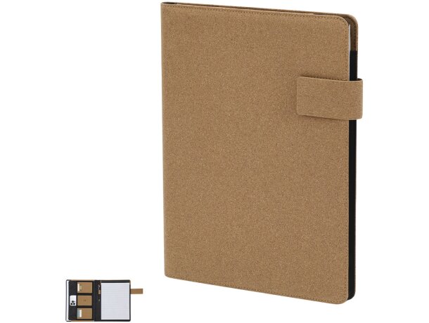 Carpeta Ganges de corcho natural con compartimentos y bloc detalle 1