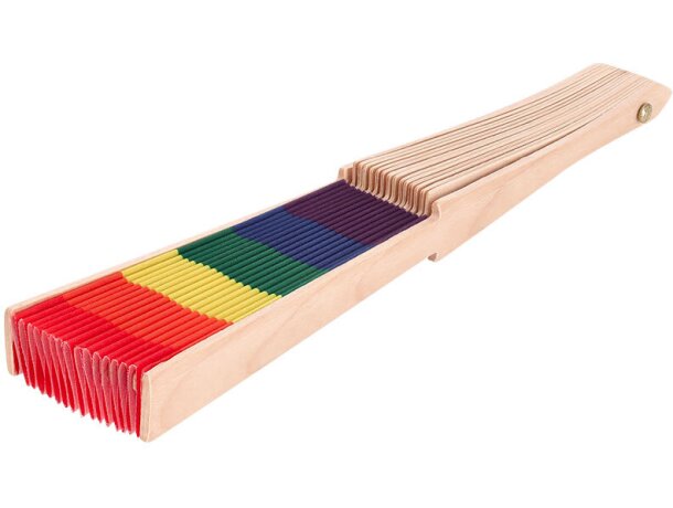 Abanico plegable Prokip con varillas de madera y tela multicolor detalle 5