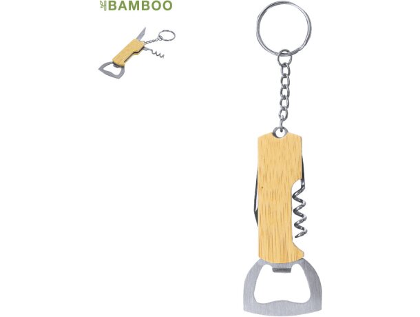 Llavero abridor Jilar de bambú con sacacorchos y cuchilla detalle 1