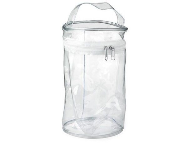 Neceser transparente con forma de cilindro