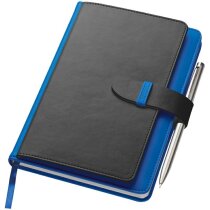 Bloc de notas personalizado A5 con 128 hojas y con porta documentos azul con logo