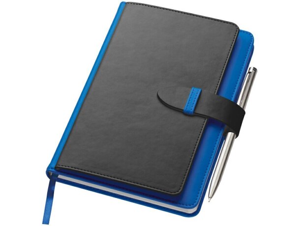Bloc de notas A5 con 128 hojas y con porta documentos personalizada azul Bloc de notas A5 con 128 hojas y con porta documentos personalizada azul