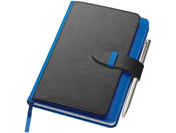 Bloc de notas personalizado A5 con 128 hojas y con porta documentos azul con logo