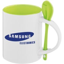 Taza cerámica 325ml blanca cuchara bicolor incluida