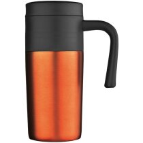 Taza térmica con tapa de colores naranja grabado