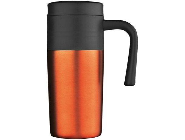 Taza térmica con tapa de colores naranja grabado