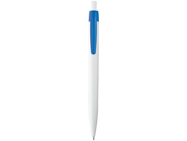 Bolígrafo de plástico con pulsador y clip a color azul