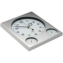 Reloj de pared cuadrado con termómetro e higrómetro personalizado plata Reloj de pared cuadrado con termómetro e higrómetro personalizado plata