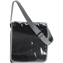 Bandolera de poliéster con bolsillo de plástico en la tapa personalizada negra Bandolera de poliéster con bolsillo de plástico en la tapa personalizada negra