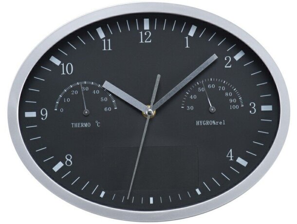 Reloj de pared redondo con termómetro e higrómetro desmontable para impresión barato negro