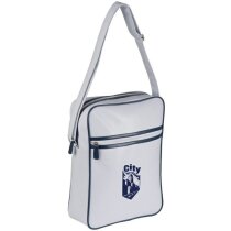 Bolsa de Bandolera de Pvc con Acabados Azules. blanca Bolsa de Bandolera de Pvc con Acabados Azules. blanca