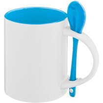 Taza De Ceramica Lisa Con Cuchara De Color Azul