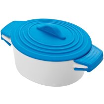 Pote de Porcelana con Tapa de Silicona Y Protecciones En Las Asas. azul
